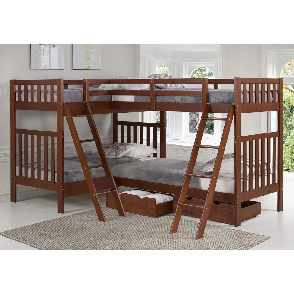 Bellamy Quad Bunk Beds in Chetsnut with Storage