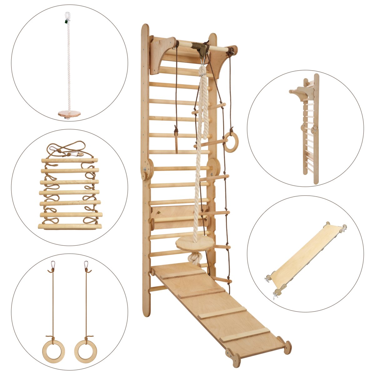 3in1: Wooden Swedish Wall / Climbing ladder for Children + Swing Set + Slide Board