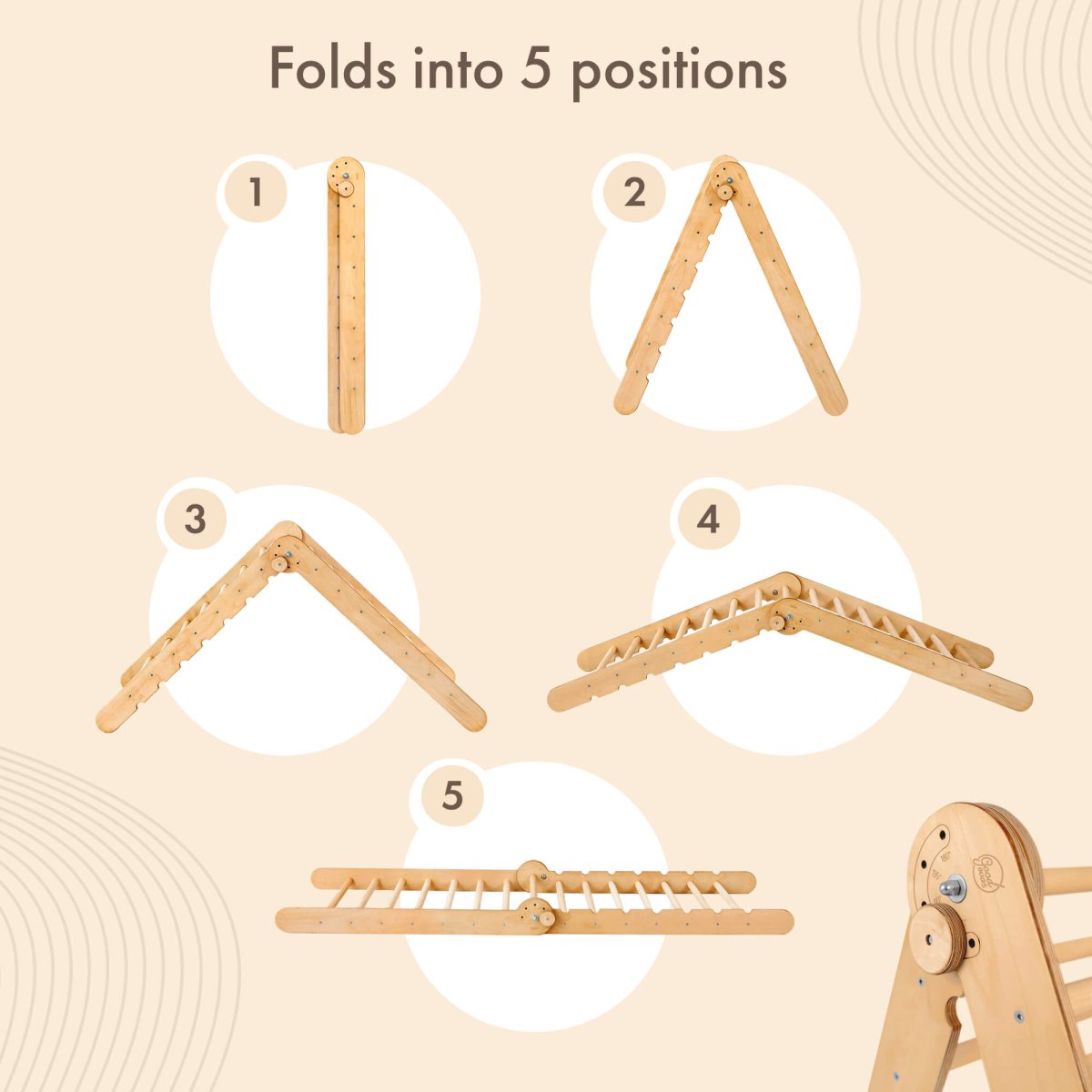 4in1 Montessori Climbing Frame Set: Triangle Ladder + Arch/Rocker + Slide Board/Ramp + Netting rope