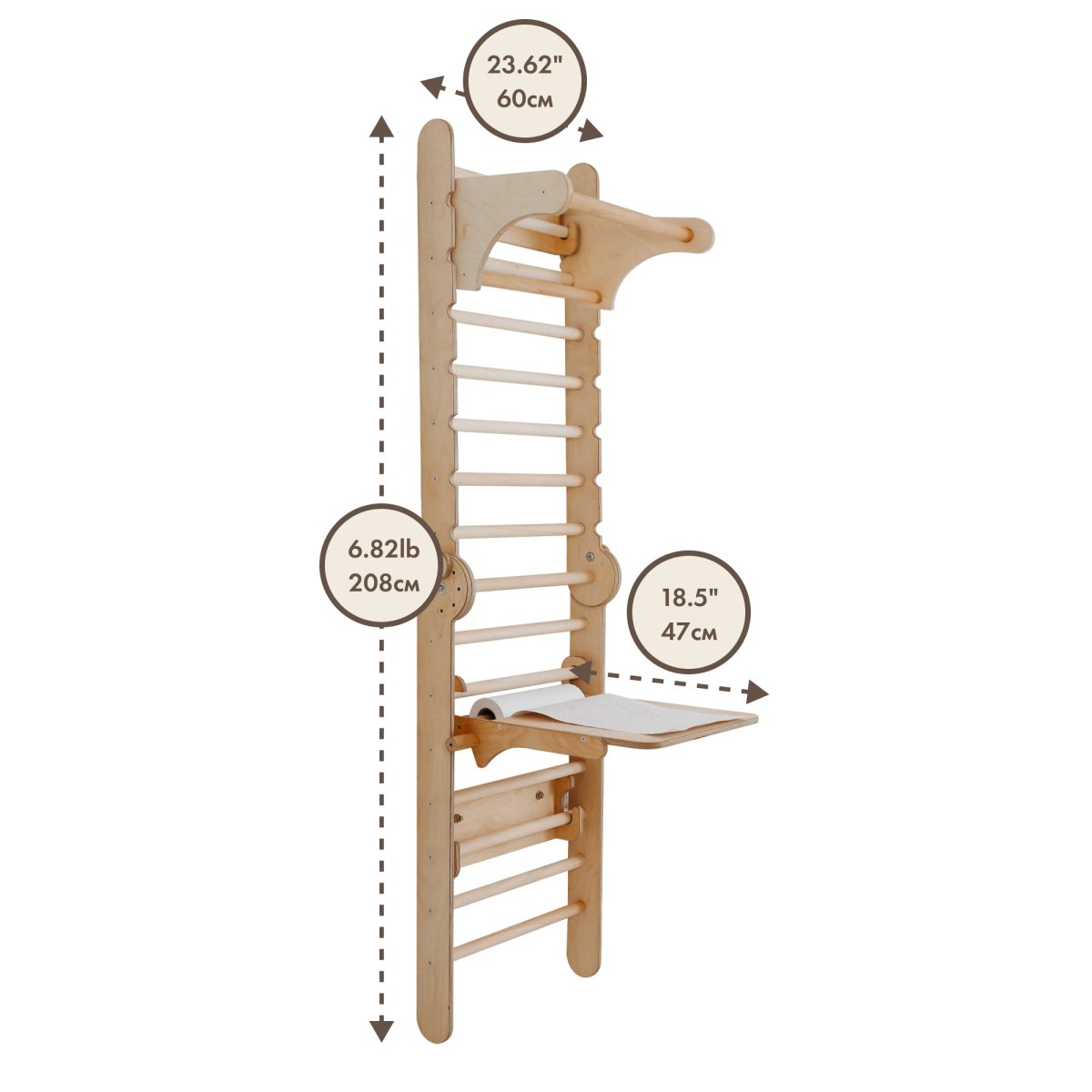 5in1: Wooden Swedish Wall / Climbing ladder for Children + Swing Set + Slide Board + Art Add-on