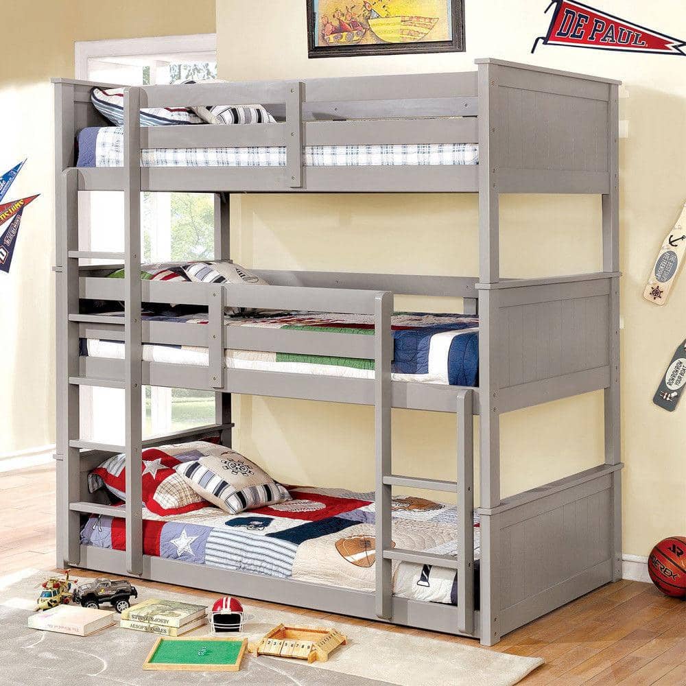 Aubrey Grey Triple Bunk Bed in Twin