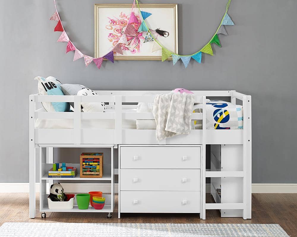 Ava Kid's Furniture Set with Twin Loft Bed, Desk, Dresser & Bookcase in One