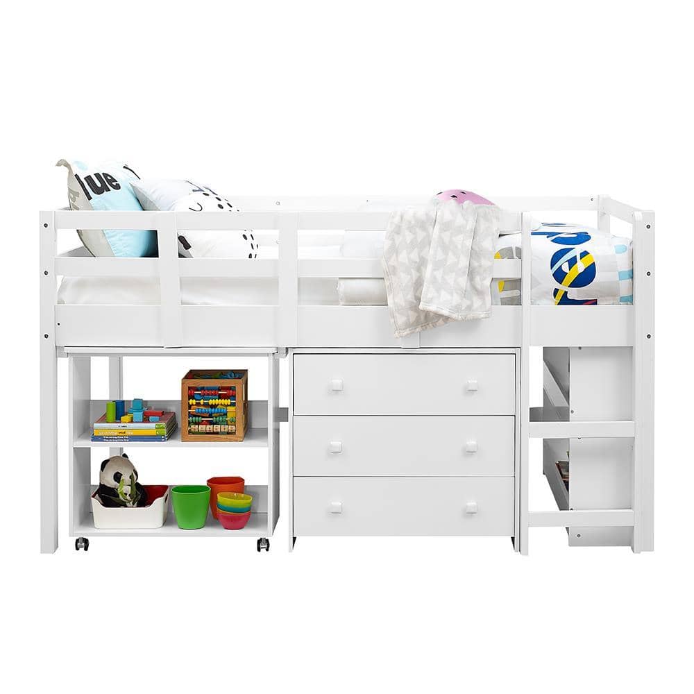Ava Kid's Furniture Set with Twin Loft Bed, Desk, Dresser & Bookcase in One