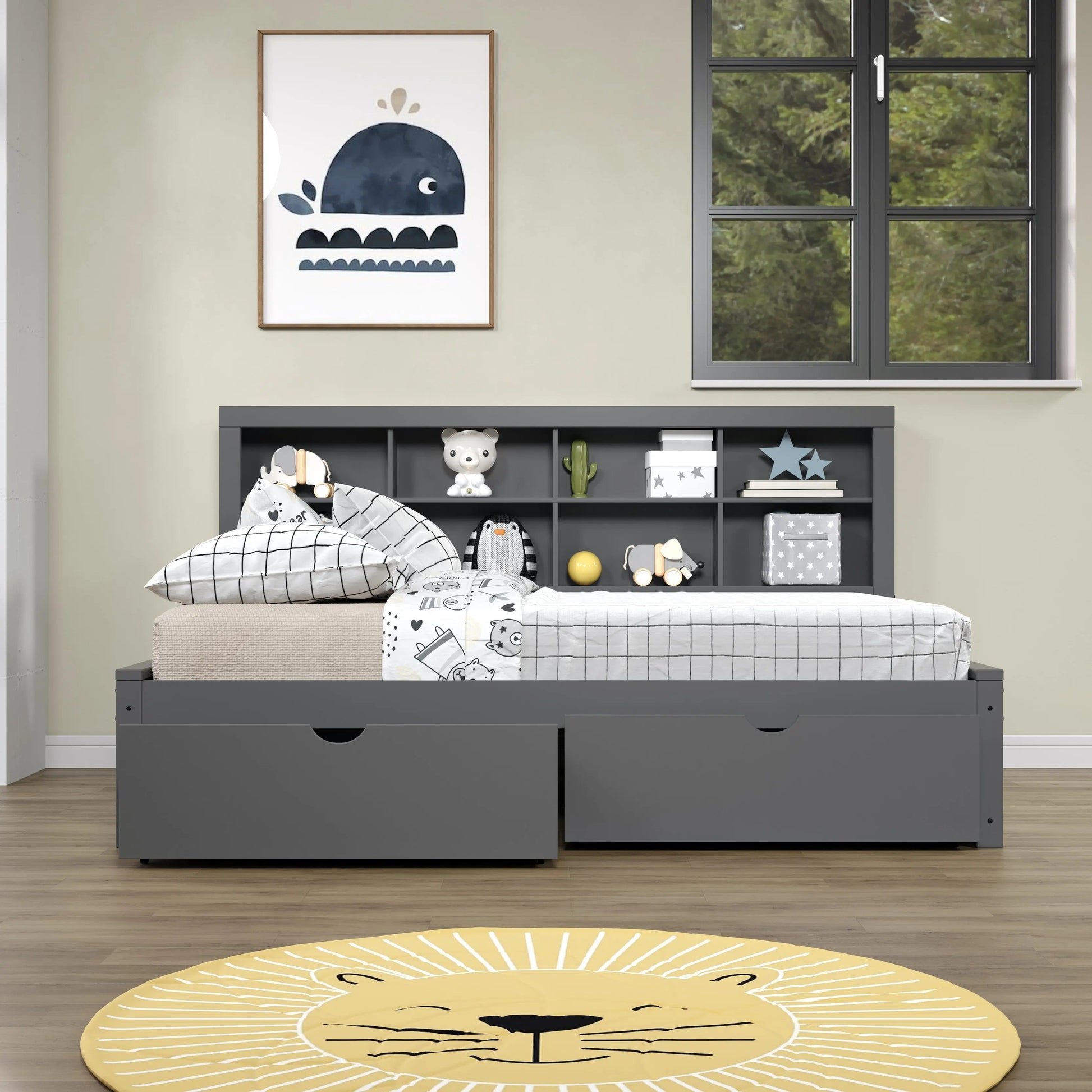 Bo Full Size Captains Bed with Bookcase Headboard