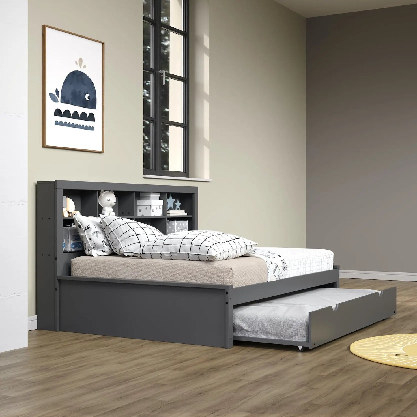 Bo Full Size Trundle Bed with Bookcase Headboard