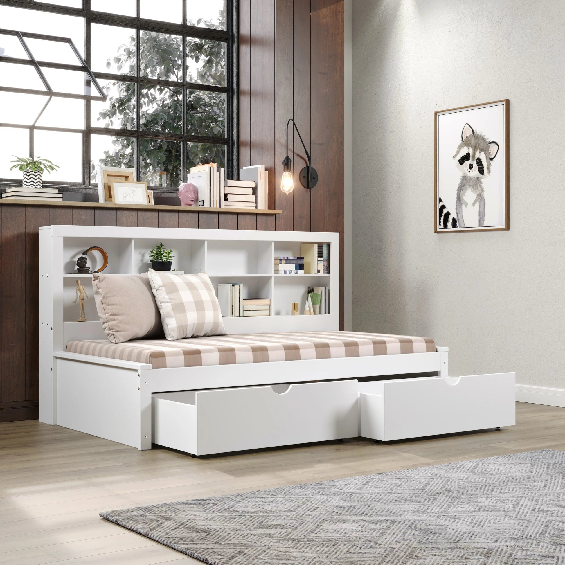 Bo Twin Captains Bed with Storage and Bookcase Headboard