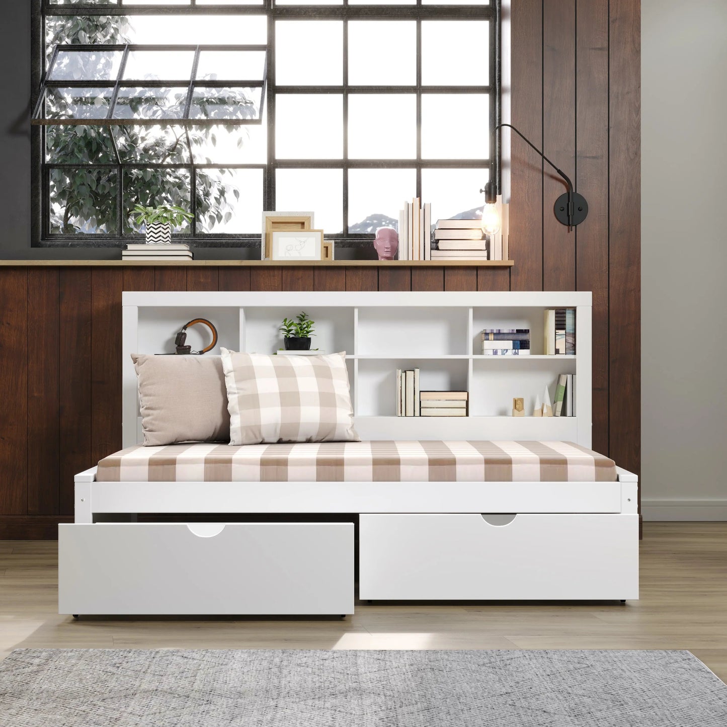 Bo Twin Captains Bed with Storage and Bookcase Headboard