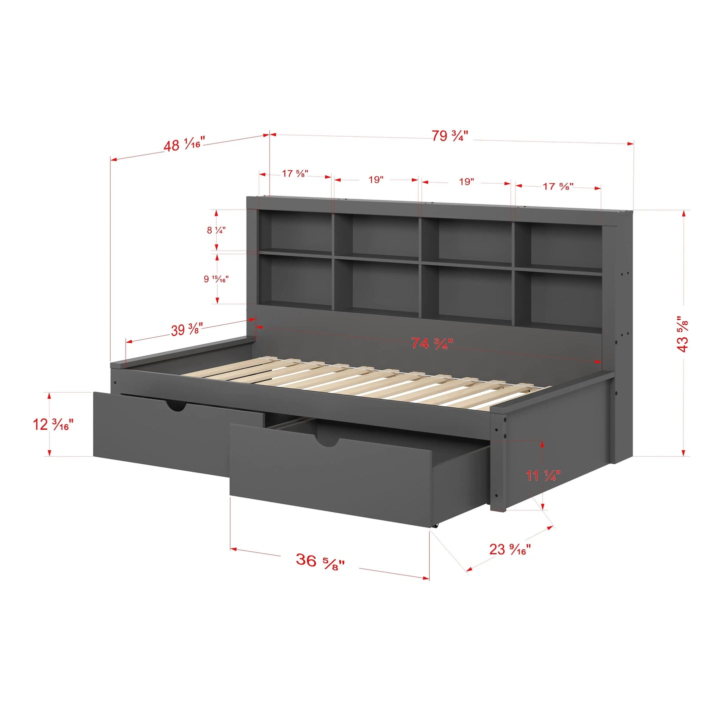 Bo Twin Storage Bed with Bookcase Headboard