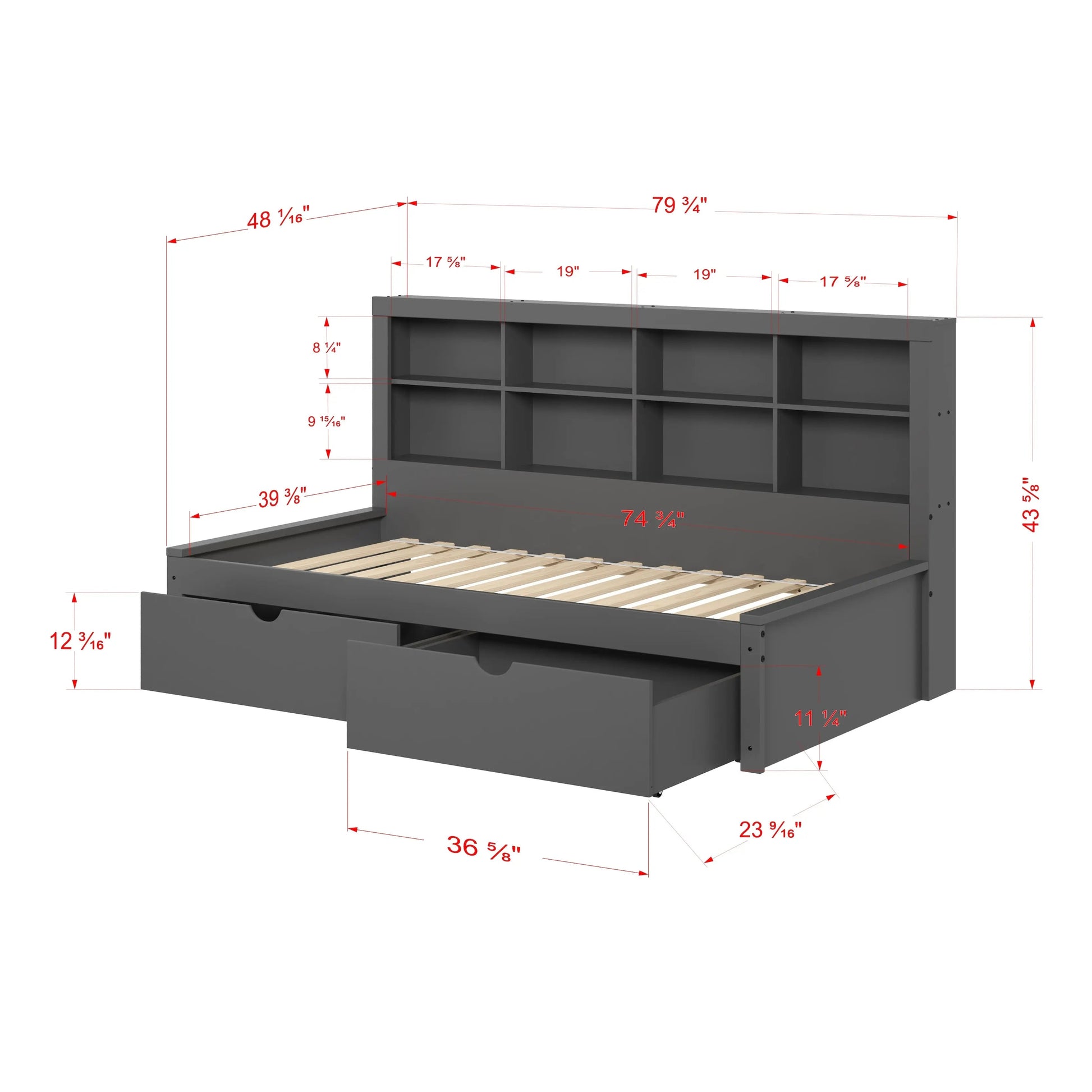 Bo Twin Storage Bed with Bookcase Headboard
