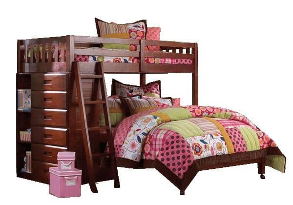 Camilla L-Shaped Merlot Bunk Bed with Dresser