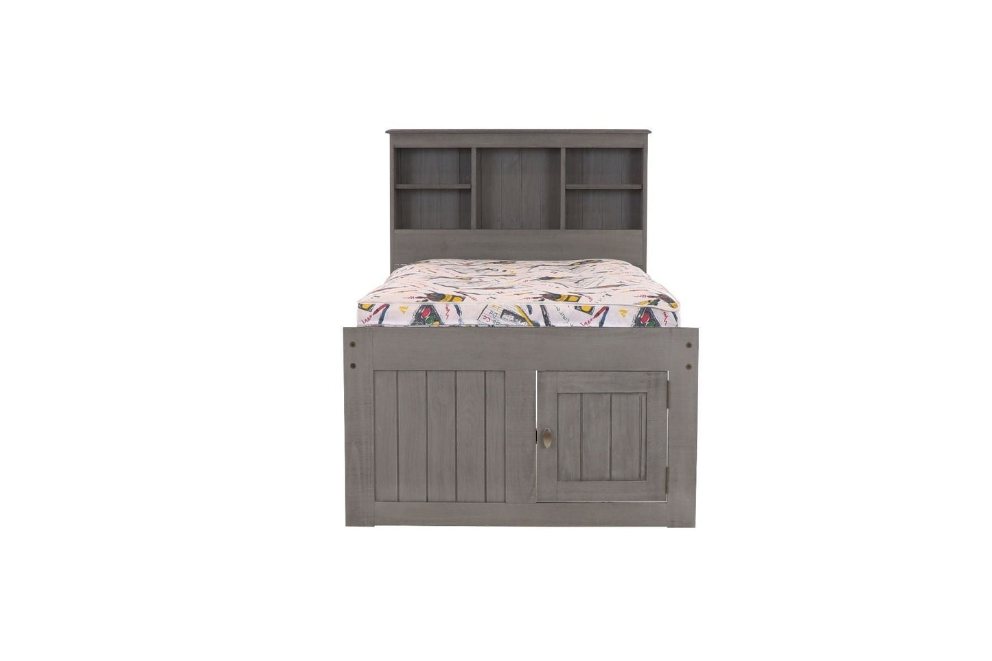 Addison Grey Twin Captains Bed with Bookcase Headboard