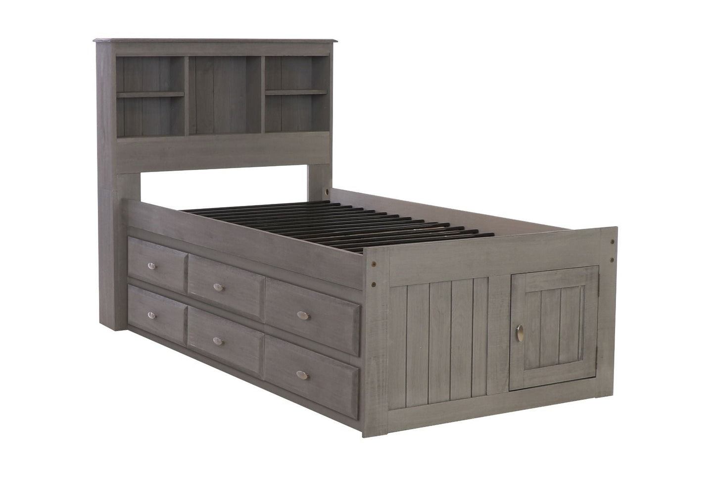 Addison Grey Twin Captains Bed with Bookcase Headboard