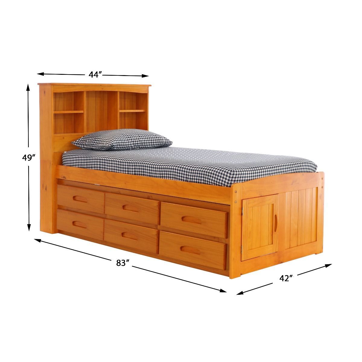 Addison Honey Twin Captains Bed with Bookcase Headboard