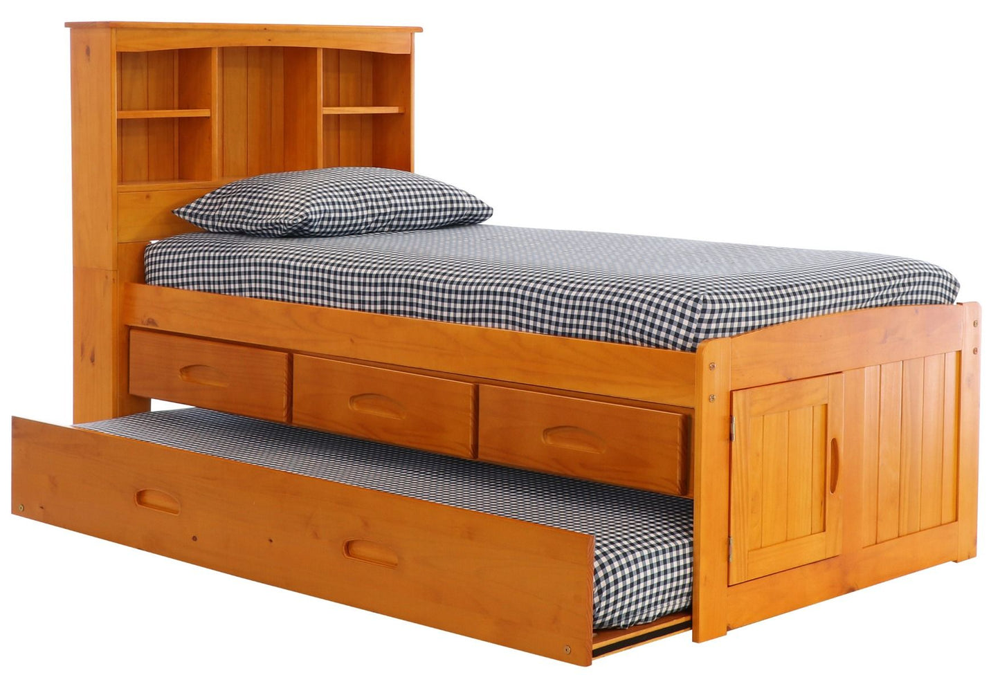 Addison Honey Twin Captains Bed with Bookcase Headboard