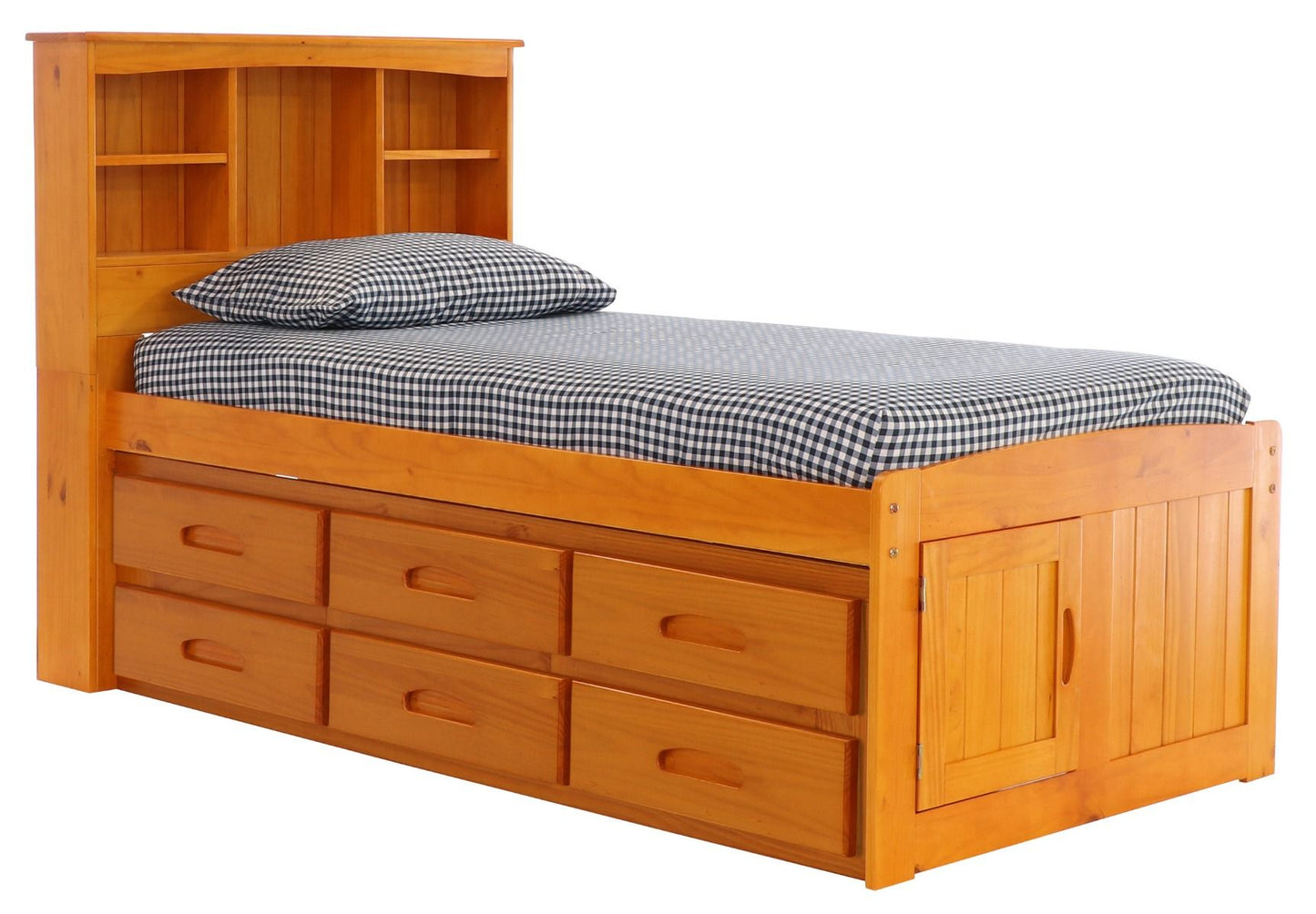 Addison Honey Twin Captains Bed with Bookcase Headboard
