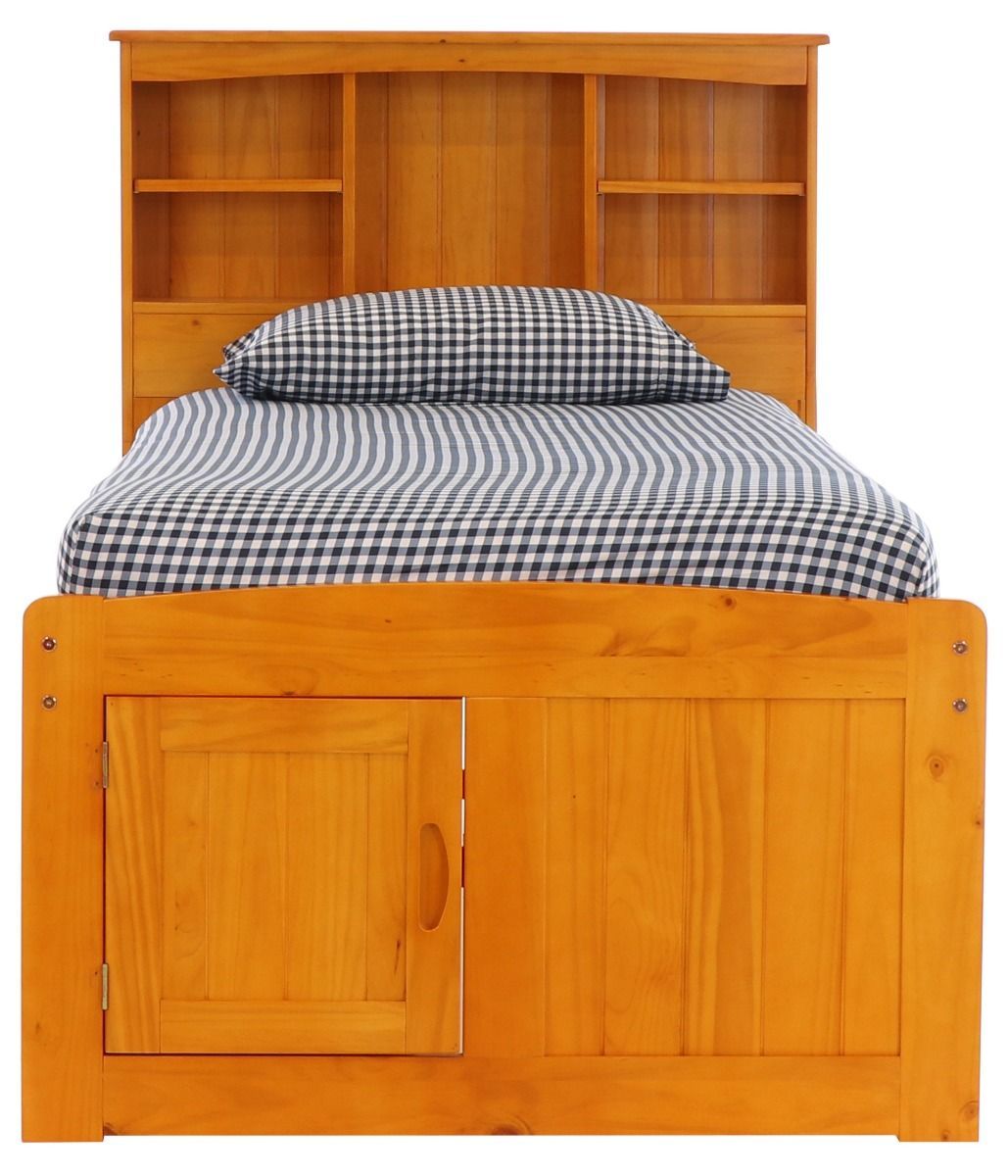 Addison Honey Twin Captains Bed with Bookcase Headboard
