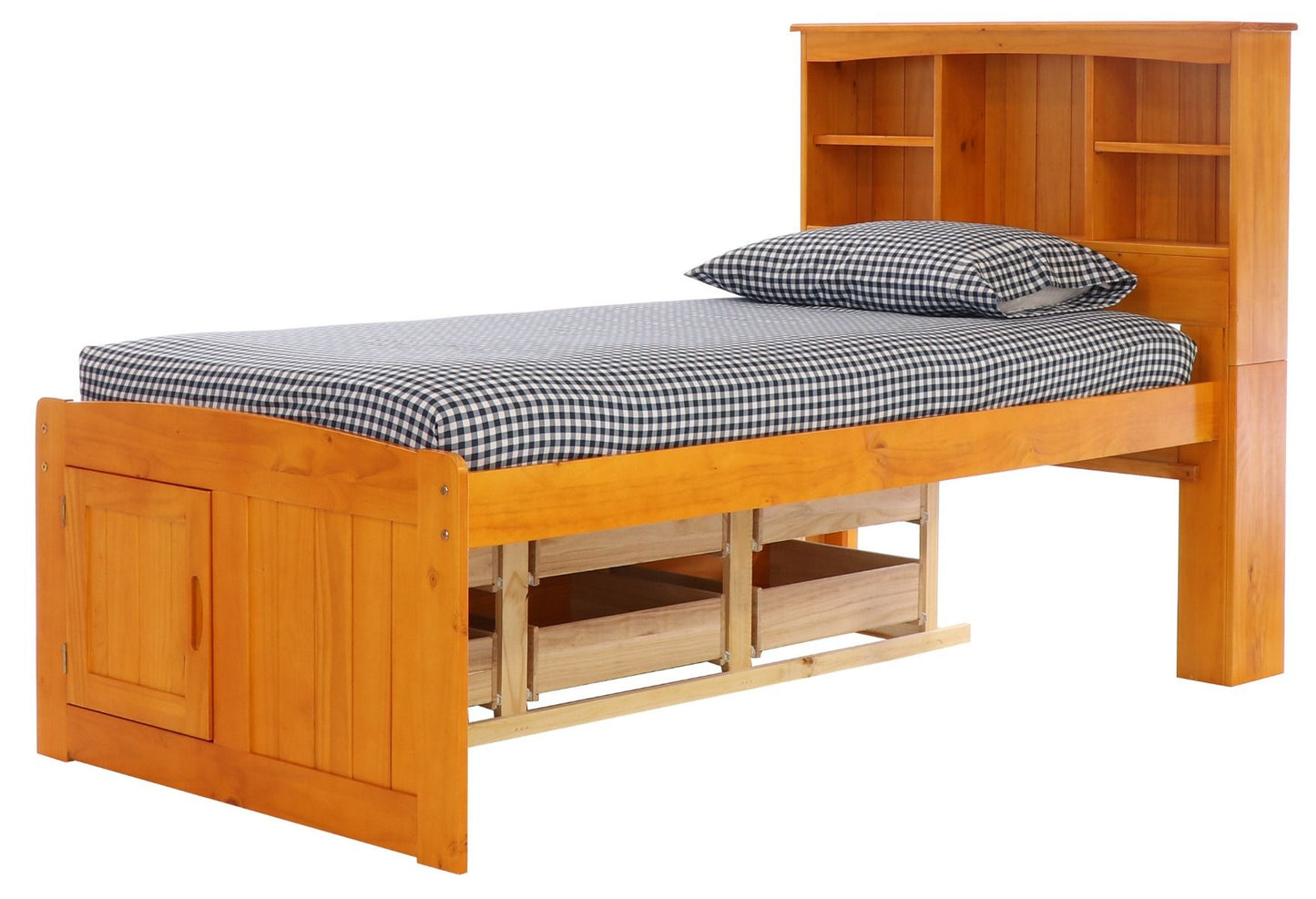 Addison Honey Twin Captains Bed with Bookcase Headboard
