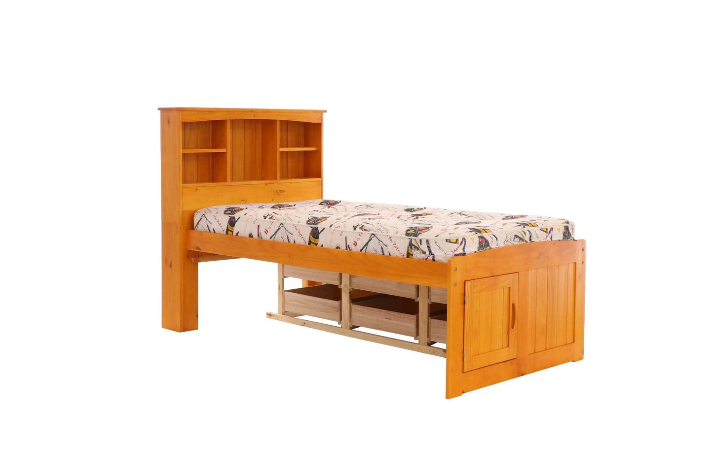 Addison Honey Twin Captains Bed with Bookcase Headboard