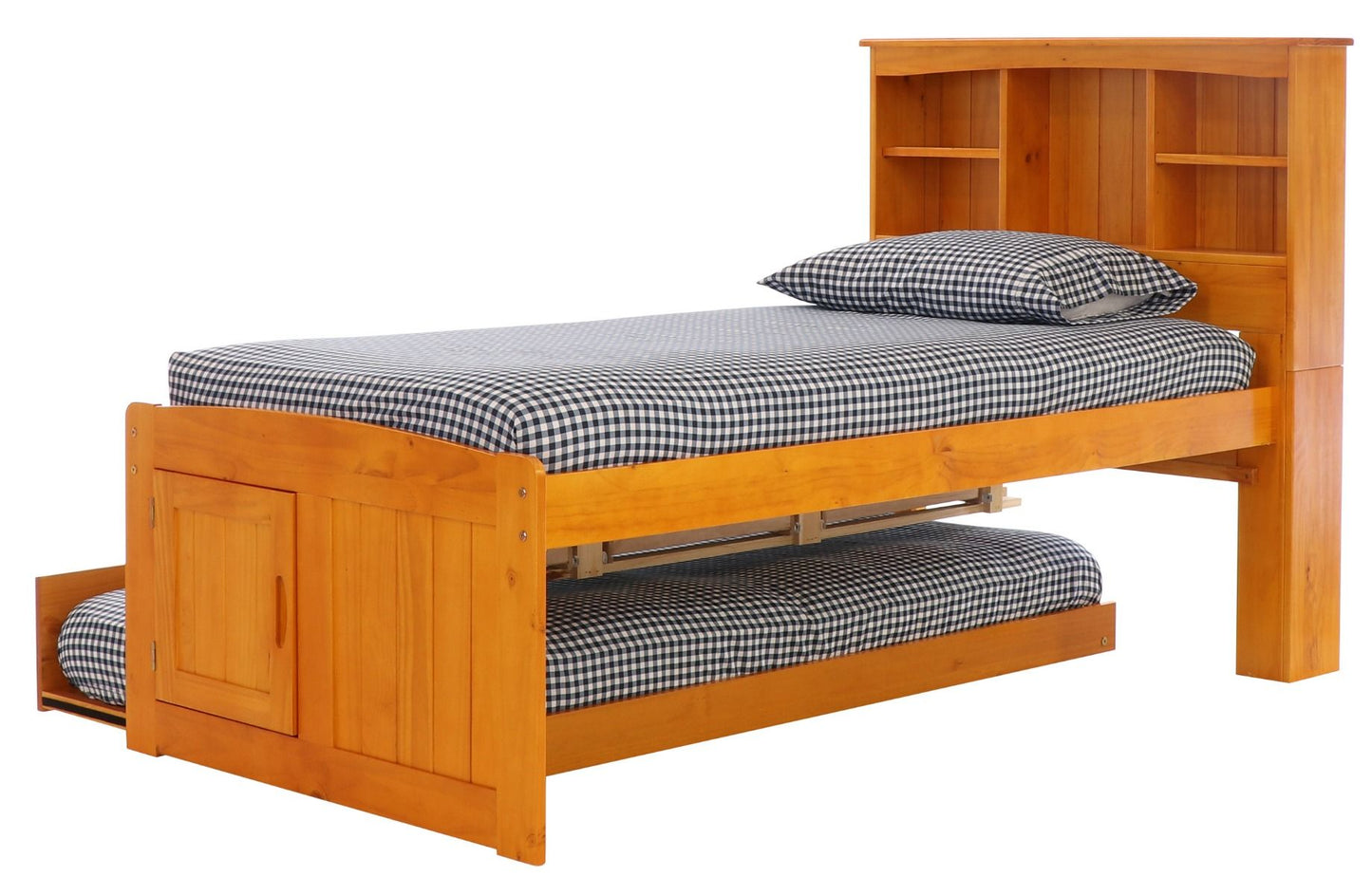 Addison Honey Twin Captains Bed with Bookcase Headboard