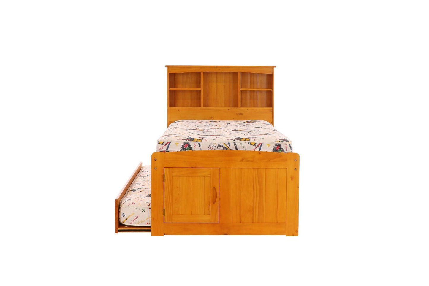 Addison Honey Twin Captains Bed with Bookcase Headboard