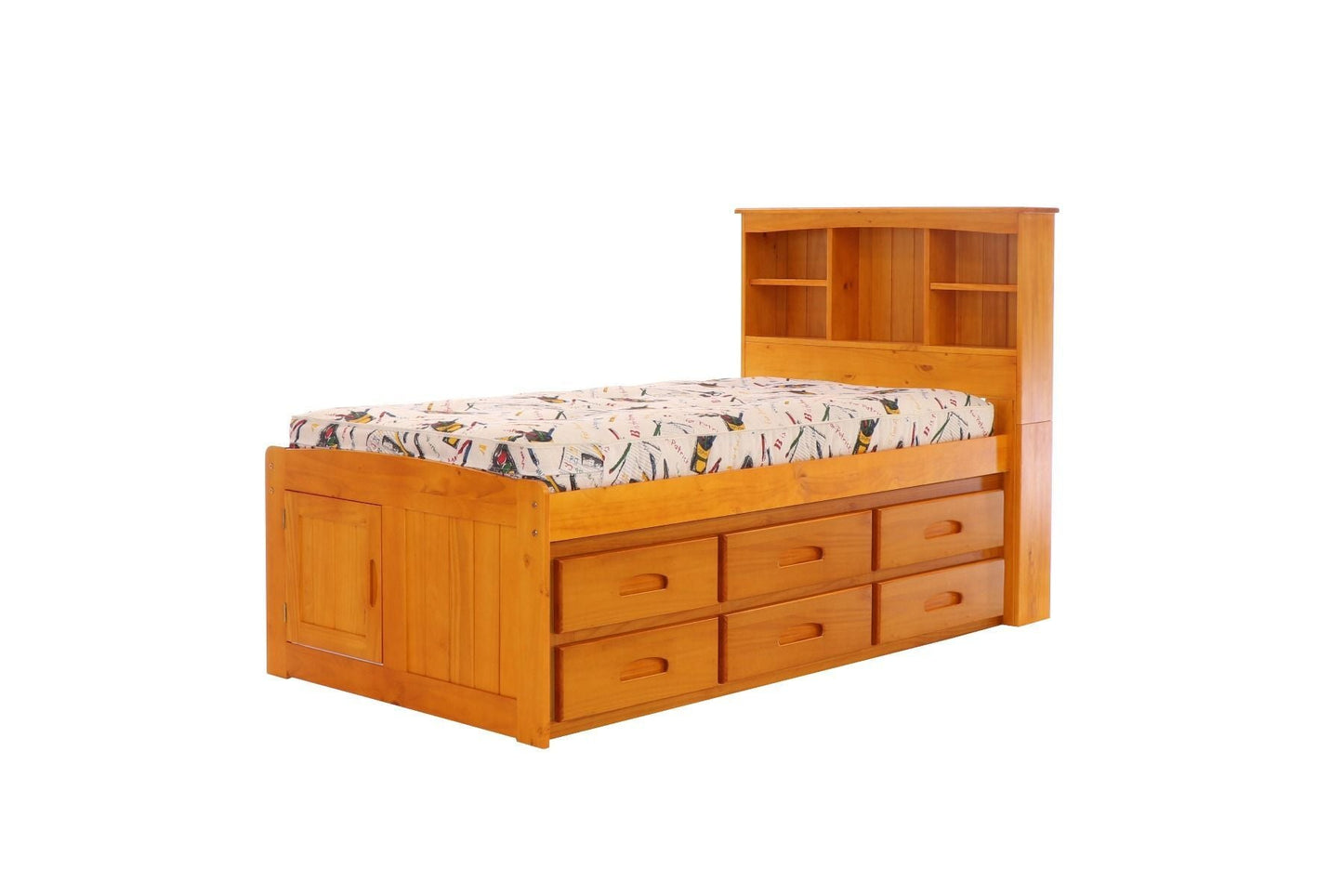 Addison Honey Twin Captains Bed with Bookcase Headboard