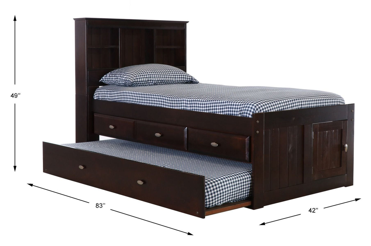 Addison Espresso Twin Captains Bed with Bookcase Headboard
