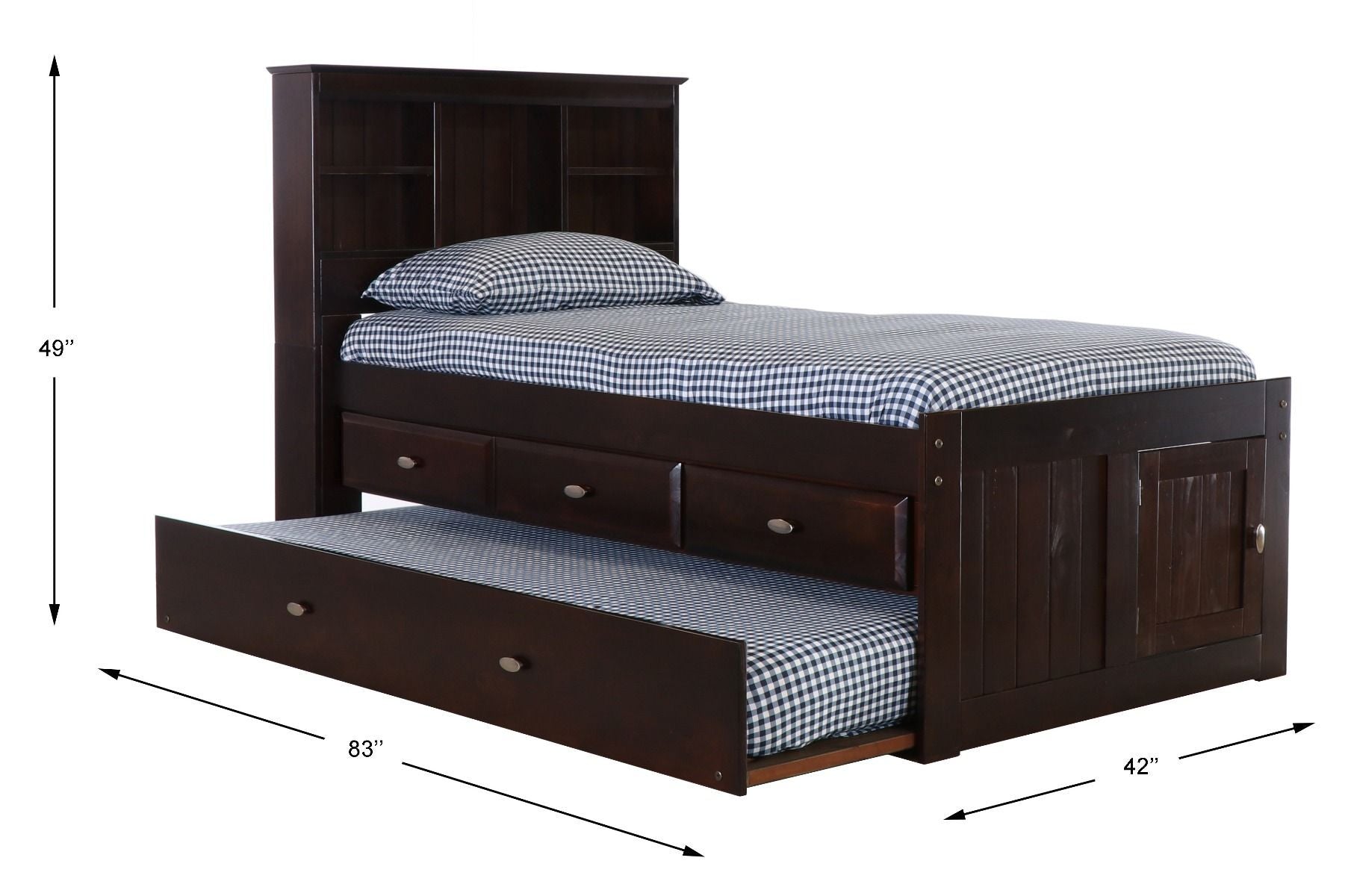 Addison Espresso Twin Captains Bed with Bookcase Headboard