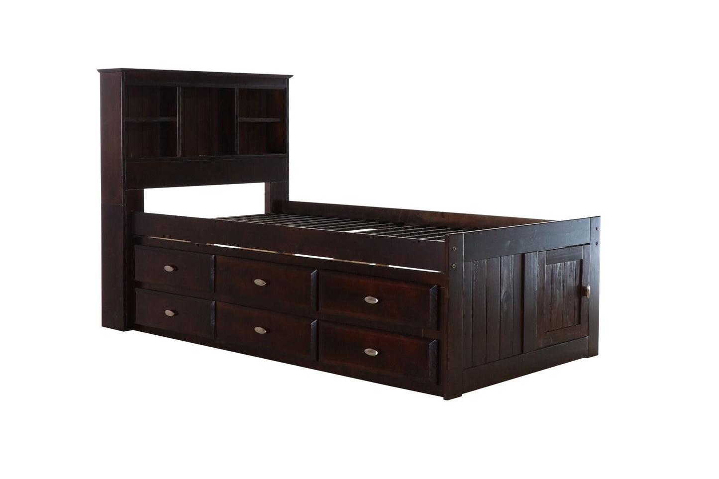 Addison Espresso Twin Captains Bed with Bookcase Headboard