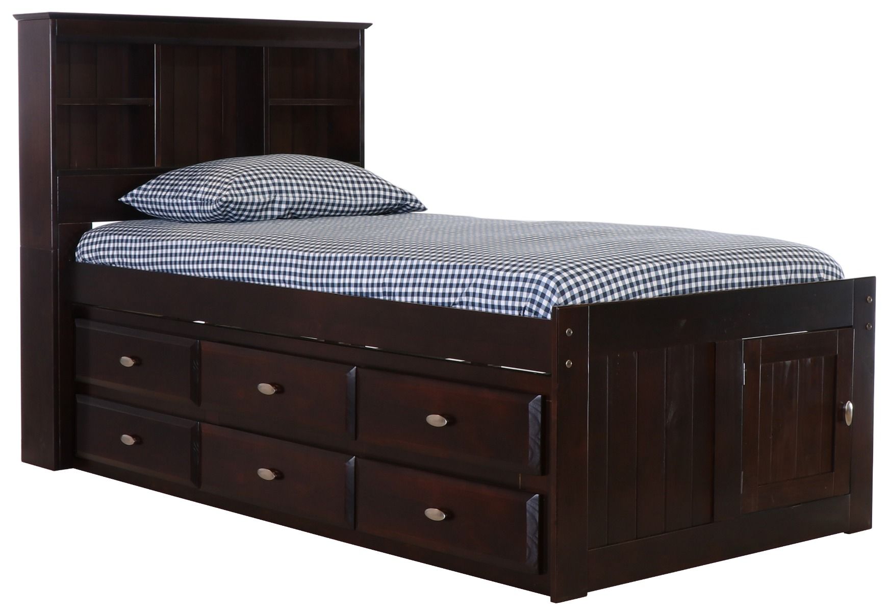 Addison Espresso Twin Captains Bed with Bookcase Headboard