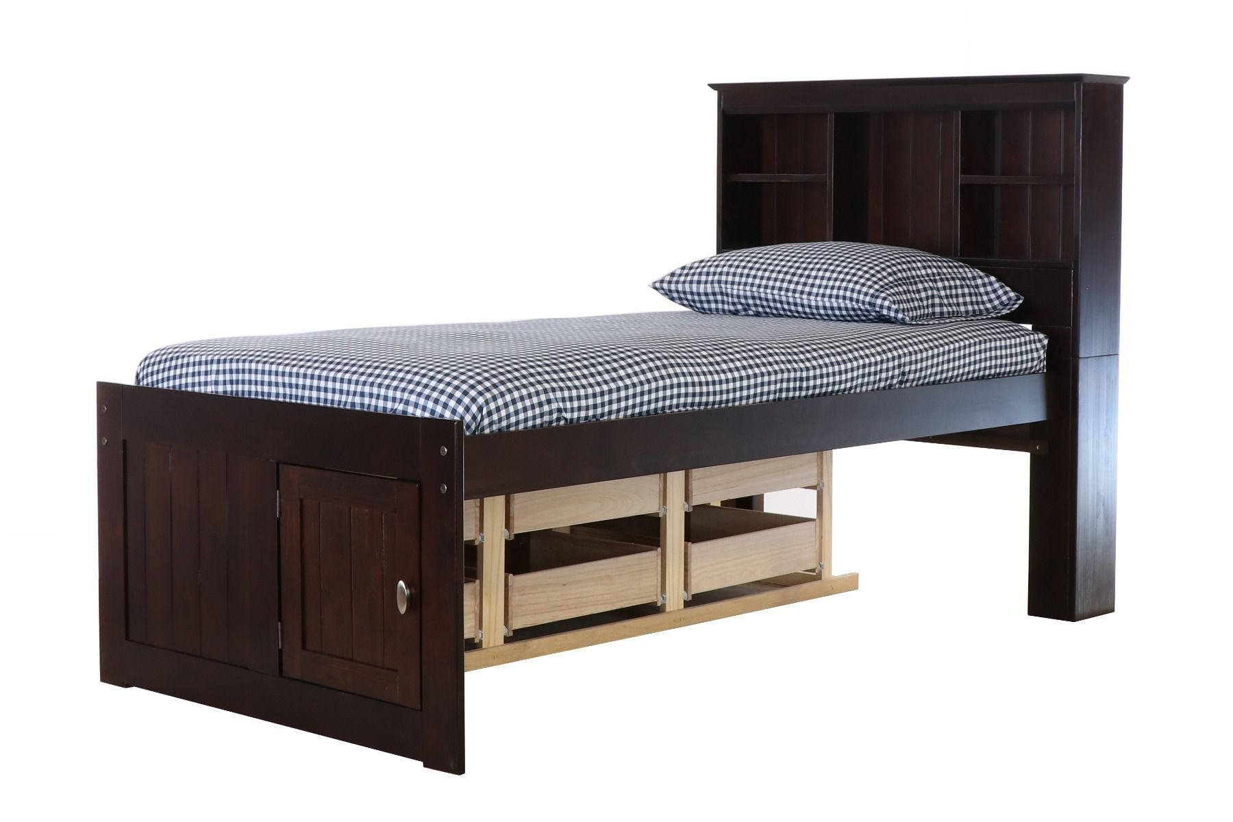 Addison Espresso Twin Captains Bed with Bookcase Headboard
