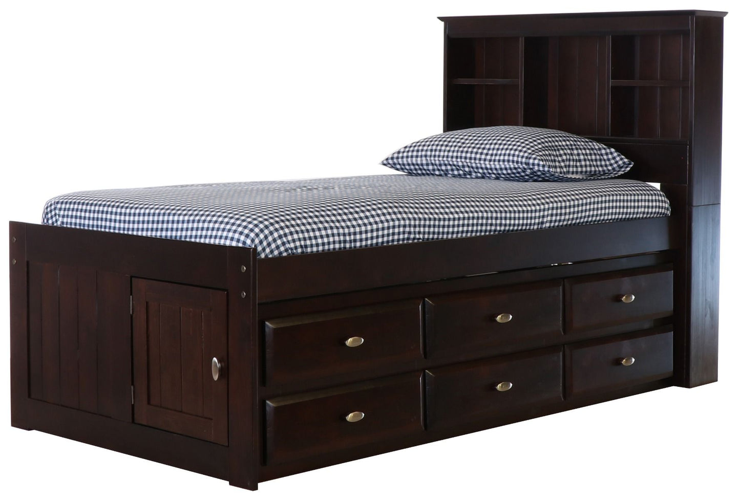 Addison Espresso Twin Captains Bed with Bookcase Headboard