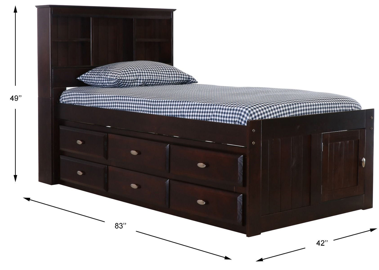Addison Espresso Twin Captains Bed with Bookcase Headboard