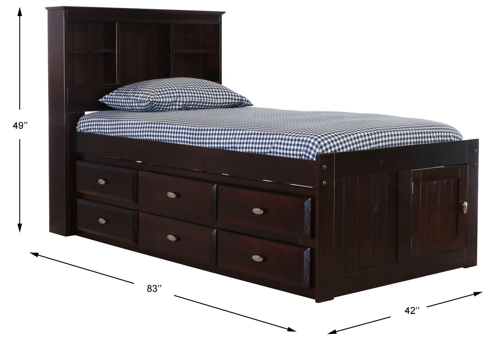 Addison Espresso Twin Captains Bed with Bookcase Headboard