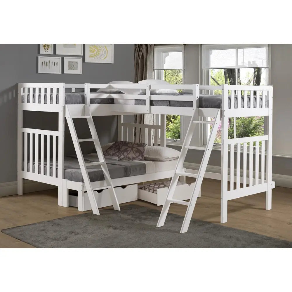 Ella Quadruple Bunks in White with Drawers