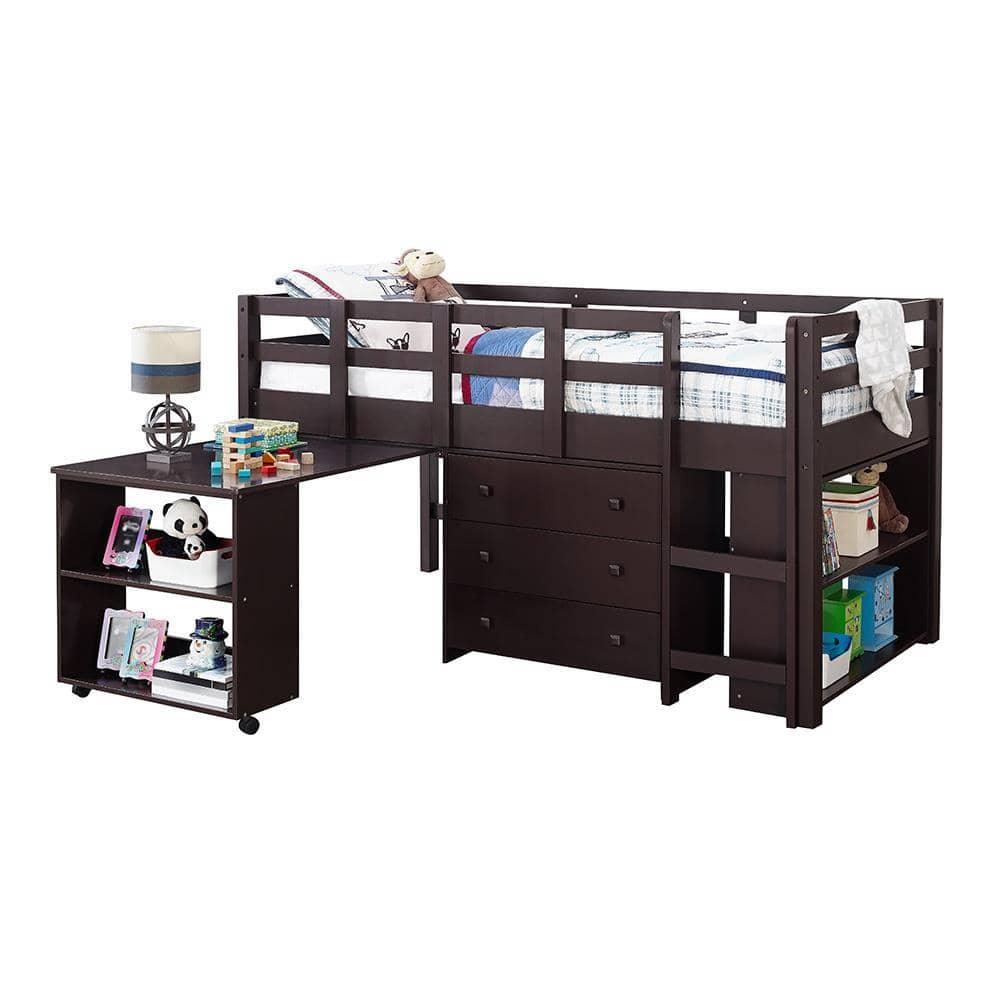 Gabriel Espresso Loft Bed with Desk and Dresser in One