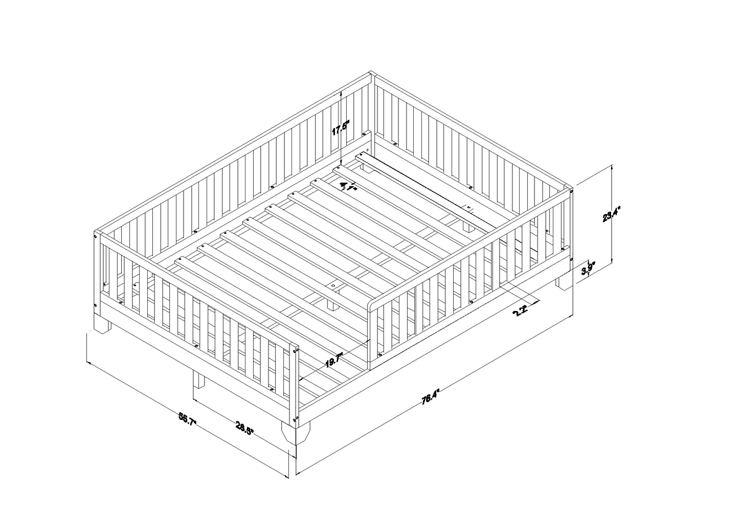 Luca Montessori Floor Bed with Rails