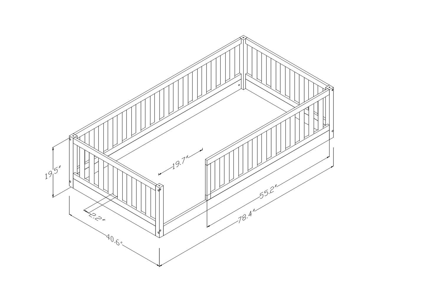 Levi Montessori Floor Bed with Rails