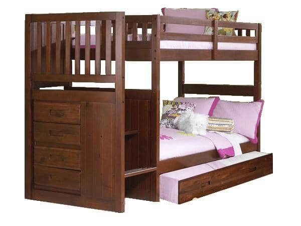 Layla Merlot Bunk Bed with Stairs and Trundle