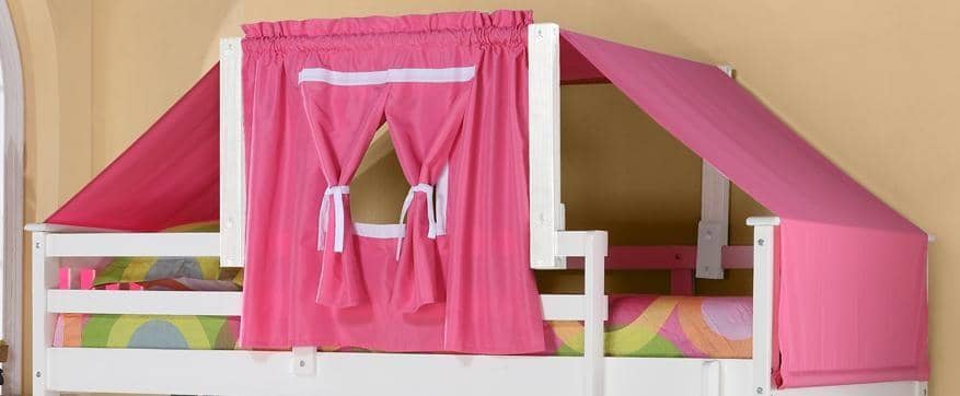 Liliana White Twin over Full Bunk Bed with Pink Tent