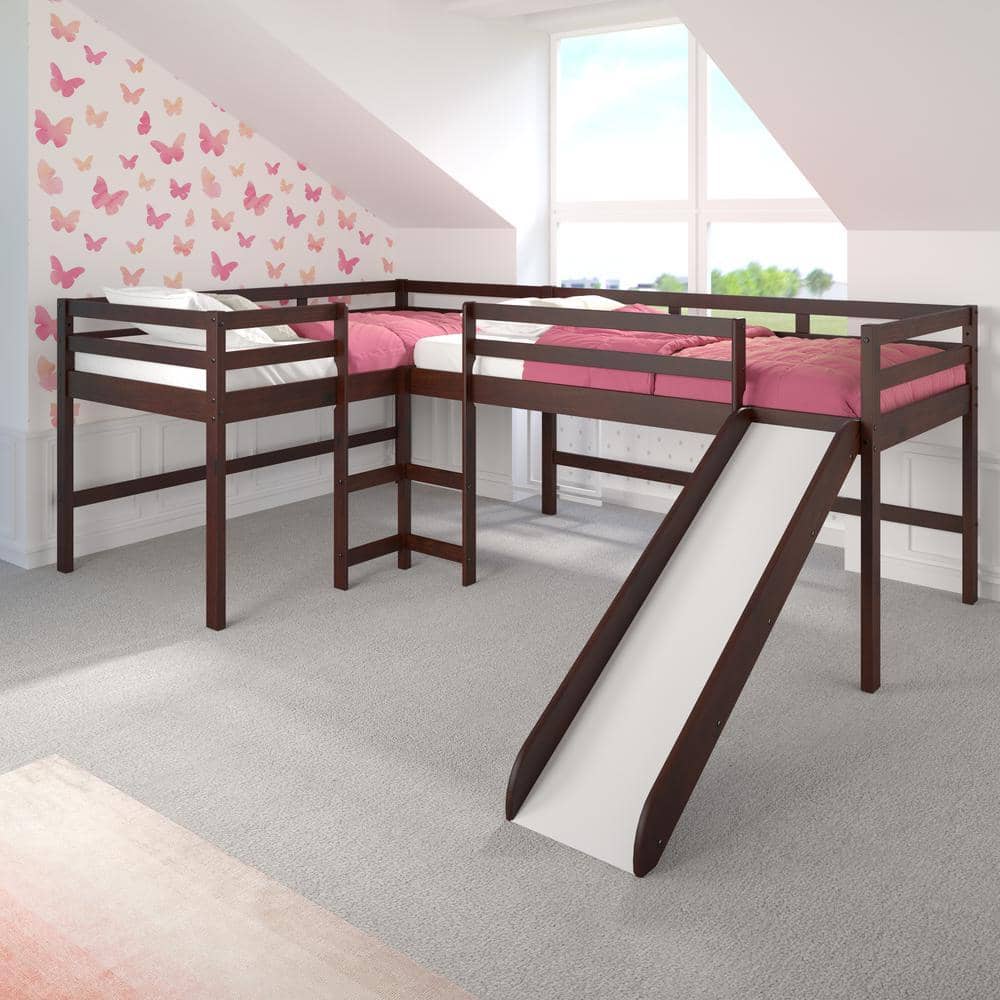 Luke L-Shape Corner Loft Bed with Slide & Dresser