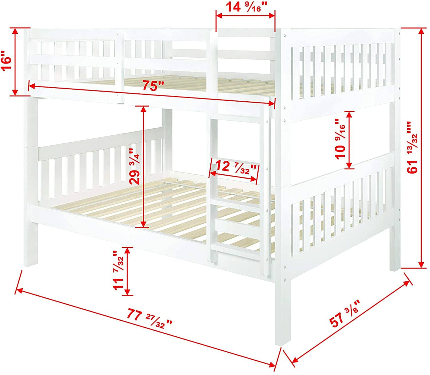 Max Full Size White Bunk Bed with Storage