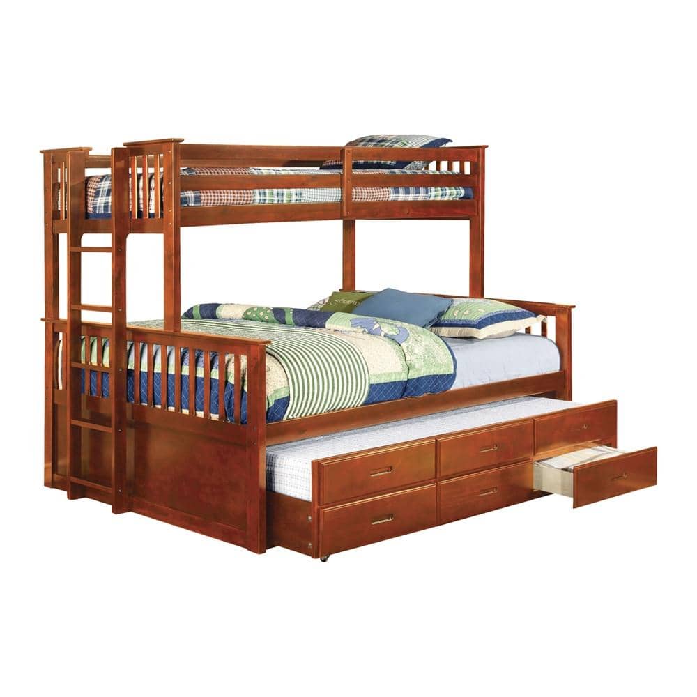 Penelope Twin XL over Queen Oak Captains Bunk Bed