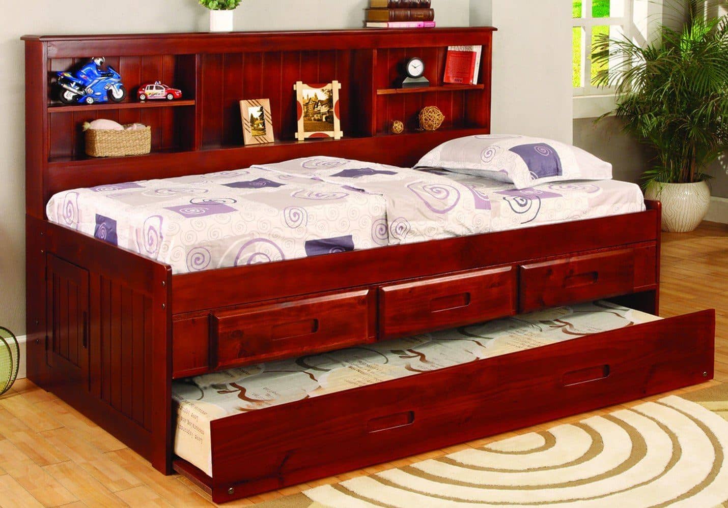Sophie Daybed with Bookcase Headboard, Trundle, and Three Storage Drawers