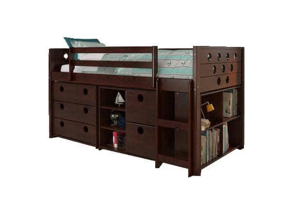 Tristan Loft Bed with Storage, Bookshelves, and Dresser in One