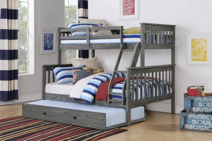 Zoe Twin/Full Gray Bunk Bed with Trundle