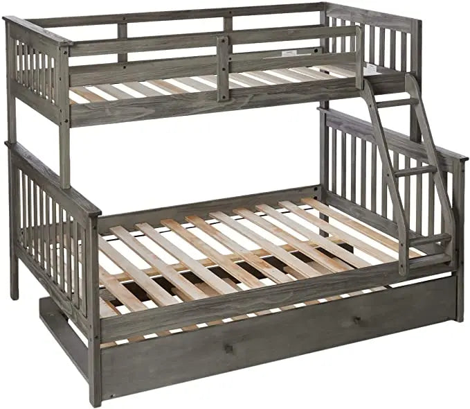 Zoe Twin/Full Gray Bunk Bed with Trundle