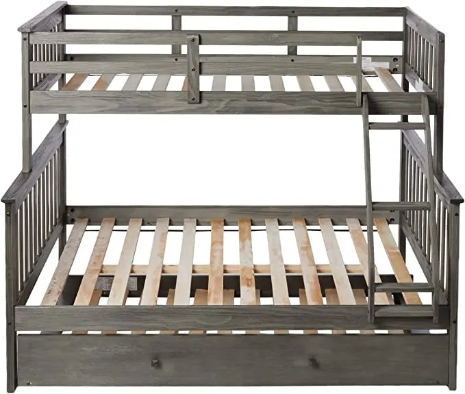 Zoe Twin/Full Gray Bunk Bed with Trundle