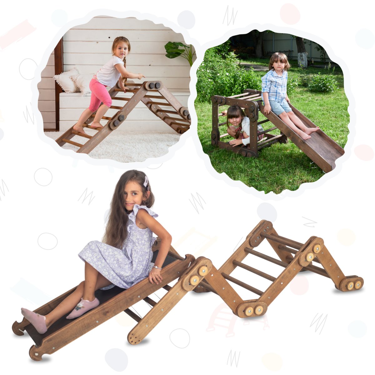 2in1 Montessori Climbing Set: Snake Ladder + Slide Board/Climbing Ramp