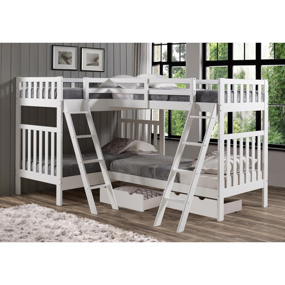 Bellamy Quad Bunk Beds in White with Storage