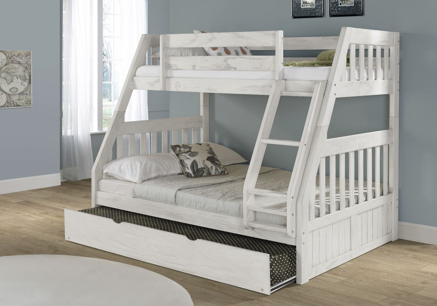 Julia Distressed White Twin over Full Bunk Bed